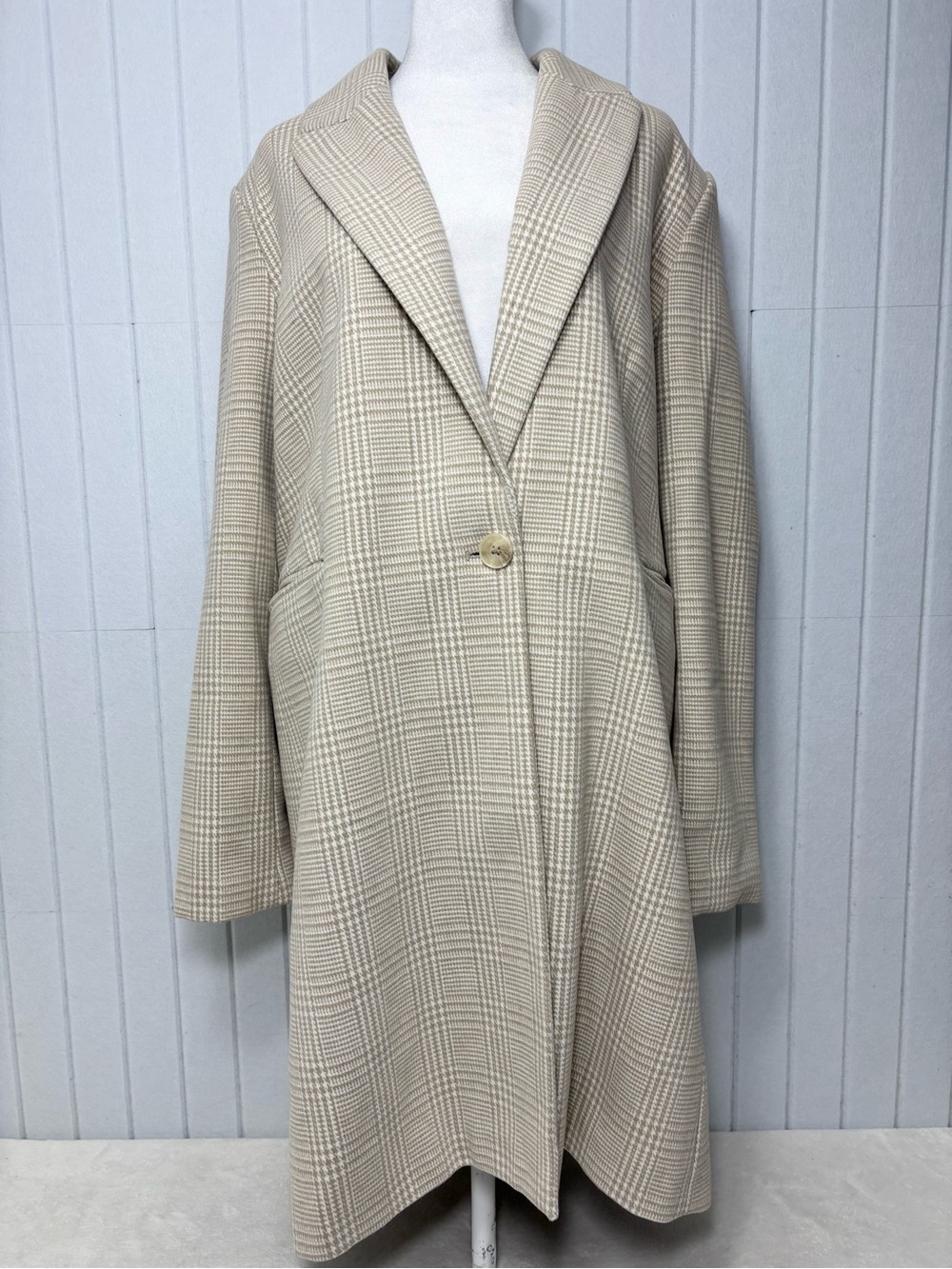 Primark Cream Plaid Long Blazer Jacket Size 12 - Picture 3 of 13